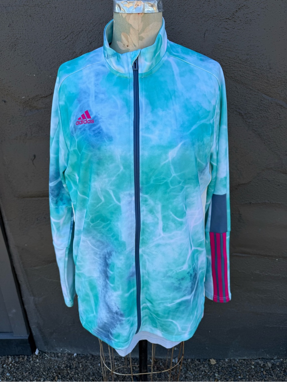 adidas Aqua & Turquoise Tie-Dye Full-Zip Jacket with Pink Accents
